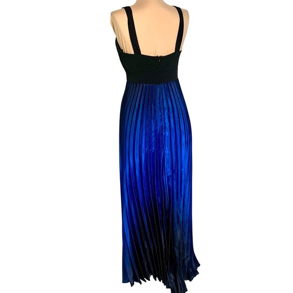 Betsy & Adam Romantic Whimsigoth Pleated Gown Regency Flowy Dress 6 Blue Black - Picture 4 of 9
